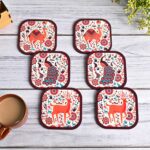 GKD Coaster Set of 6 Colourful India Theme Design Wooden Coasters to Serve Tea Cups, Coffee Mugs and Glasses (3.5 x 3.5 inch) (Square) (Ecofriendly)
