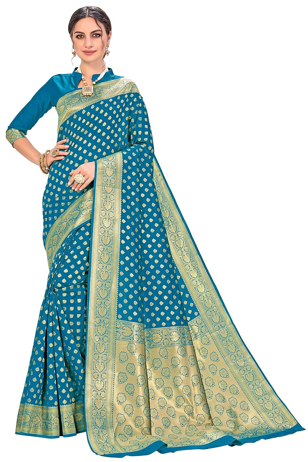 Glory Sarees Women’s Woven Pure Soft Kanjivaram Silk Saree Banarasi Style With Blouse Piece for Wedding