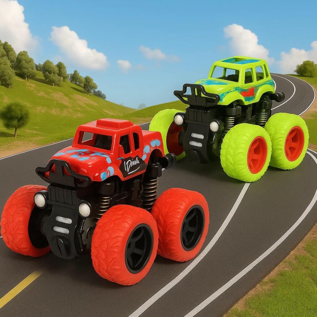 Graphene Exciting Pack of 2 Monster Truck for Boys 3-7 Years Old 4WD Friction Powered Car Toys 360° Stunt Cars Pullback Action Durable High-Density Alloy Plastic Educational Toy Gift 2+ Years Boy Girl