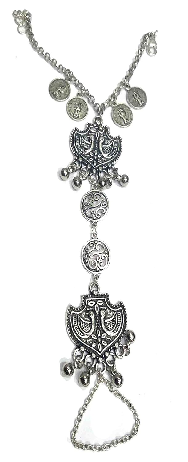 Gurjai Oxidized Silver and Ring Bracelet for Women & Girls (Black)