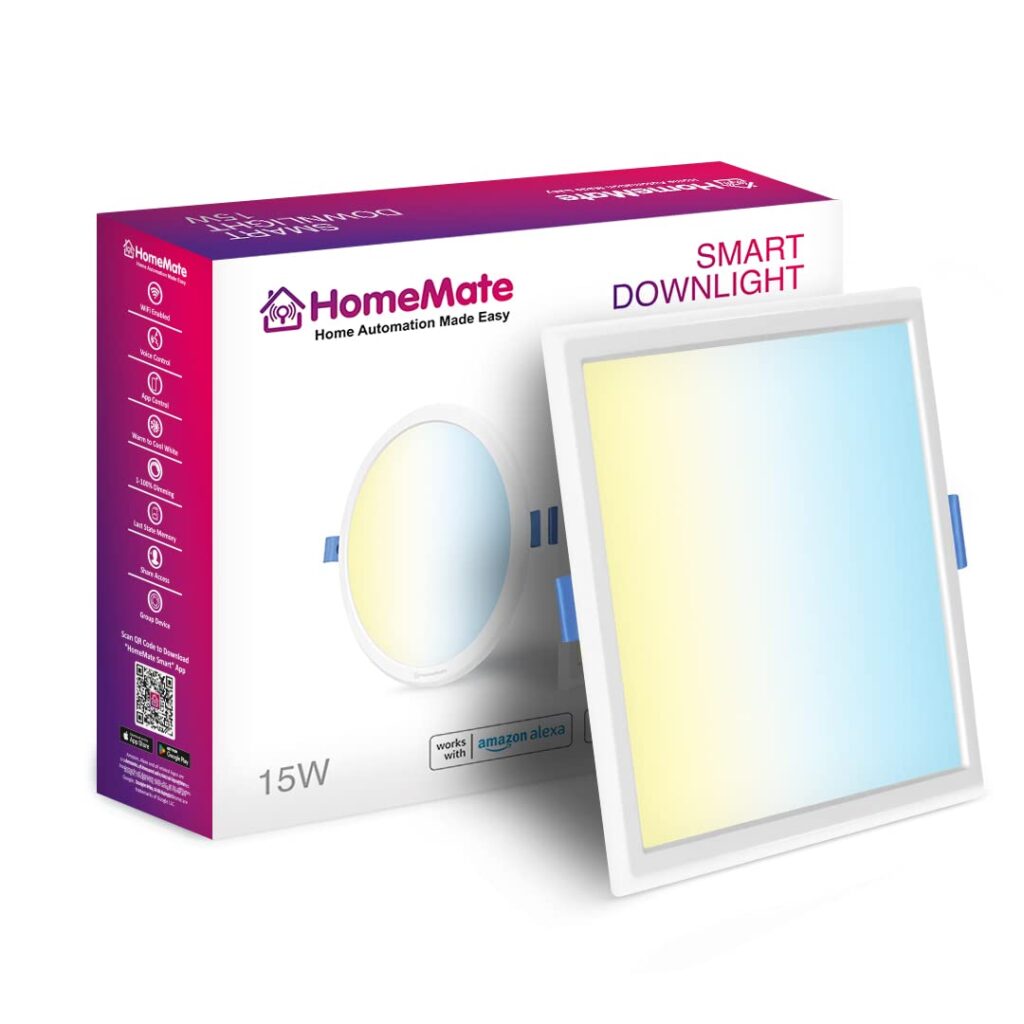 HomeMate WiFi CCT Smart LED Downlight | 15 Watt, Square | Tuneable White, Shades of White from Warm to Cool White | Compatible with Alexa, Google Home and Siri (Pack of 1) HomeMate WiFi CCT Smart LED Downlight | 15 Watt, Square | Tuneable White, Shades of White from Warm to Cool White | Compatible with Alexa, Google Home and Siri (Pack of 1)