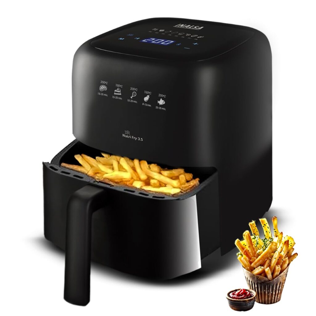 INALSA Air Fryer 3.5 ltr|1400 W with Air Crisp Technology|Temperature & Timer Control|8 Preset Menu & Digital Display|Air fry, Bake,Roast,Reheat,Dehydrate|Airfryer Recipe book-NutriFry 3.5