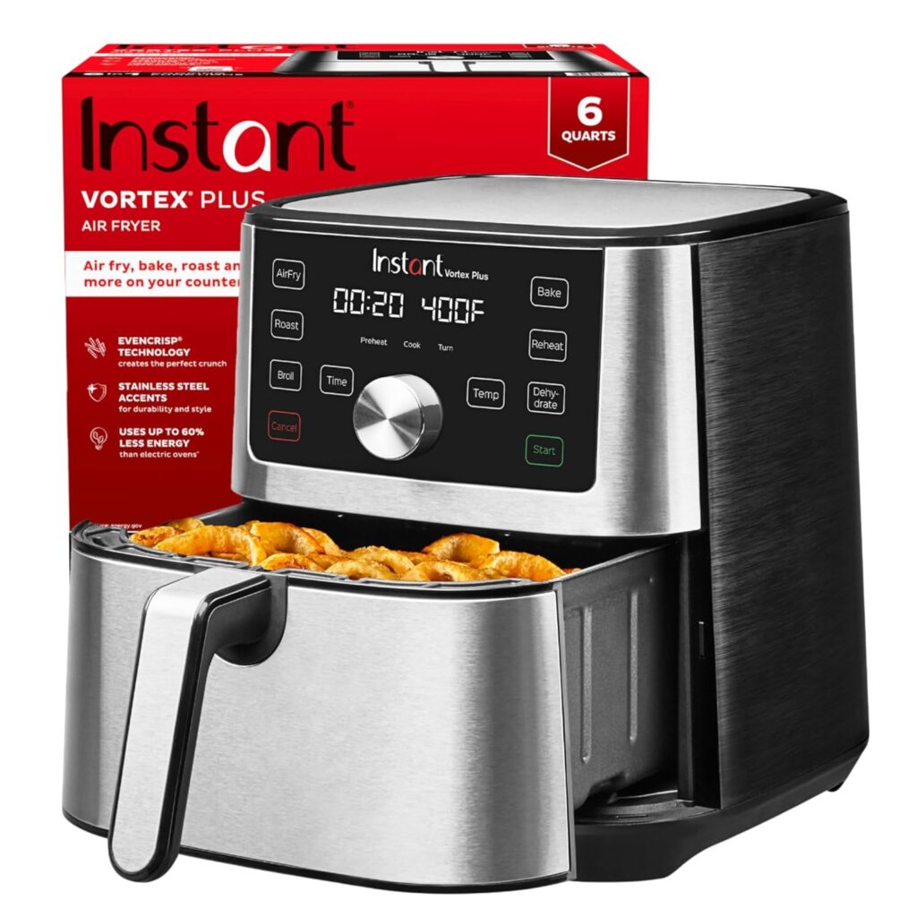 Instant Pot Air Fryer, Vortex 6 Litre, Touch Control Panel, 360° EvenCrisp Technology, Uses 95% less Oil, 6-in-1 Appliance:Air Fry, Roast, Grill, Bake, Reheat& Dehydrate (Vortex 6 Litre) 1500 W Silver