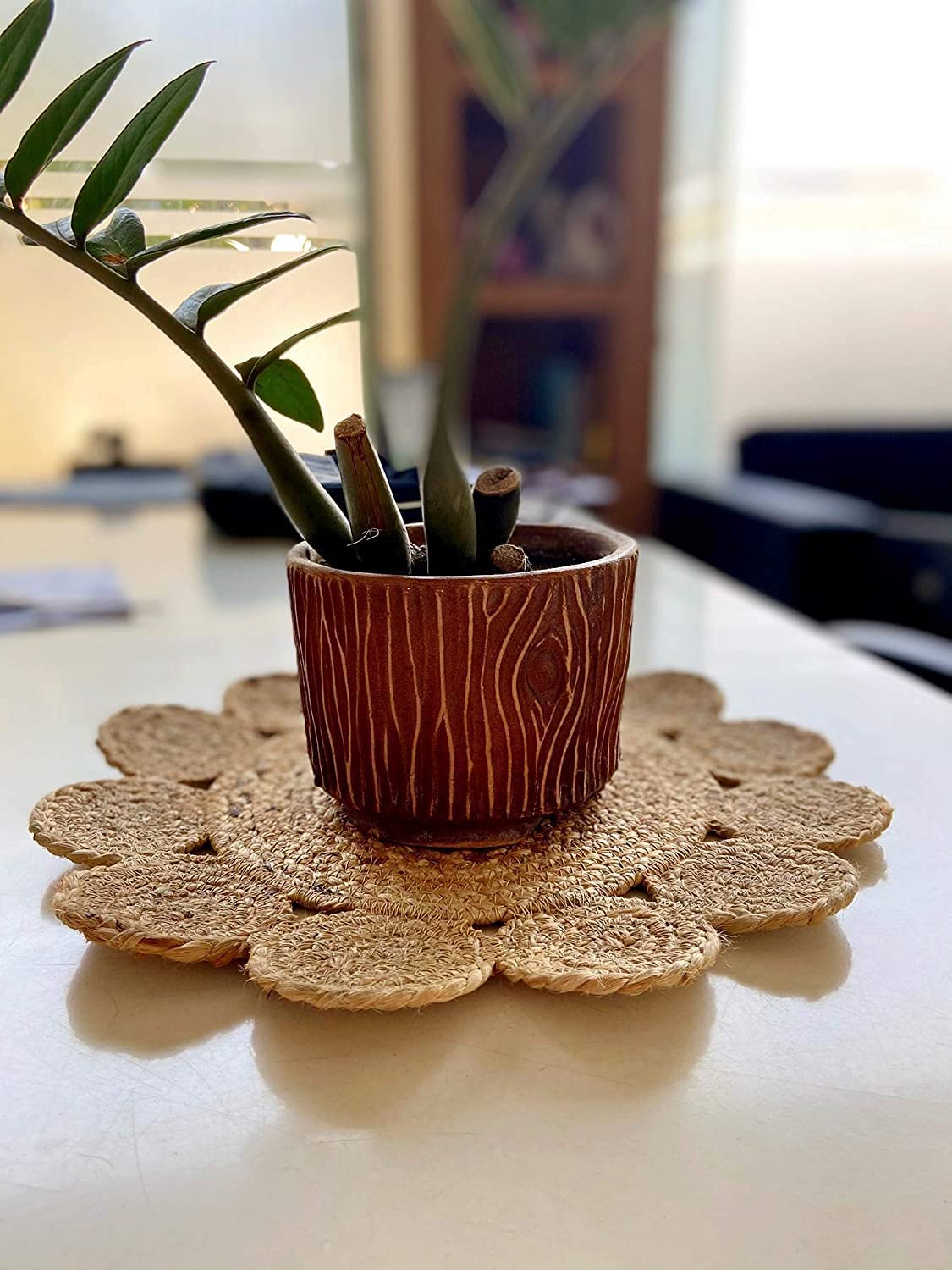 Juctos Handcrafted 6-Inch Round Jute Placemats Set of 2 | Eco-Friendly, Natural Color, Easy to Clean, Rustic Farmhouse Style Table Mats for Dining, Centerpiece, Home & Office Décor