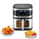 KENT Digital Air Fryer 8L | 1700W | Bake, Grill & Roast | Up to 80% Less Oil Usage | 7 Preset Menu | Digital Display & Touch Control Panel | Glass Window with in built Light | Auto Cut-Off Silver