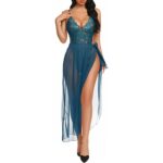KLOVVY Women’s Babydoll One Piece Self Design Lingerie Deep V Neck Lace Bodysuit Mosaic Lace Teddy Mesh Skirt for Honeymoon Night & Bedroom Wear Nighty
