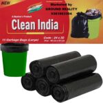 LADY HAWK Clean India Garbage Bags Eco-Friendly Biodegradable Large Size 24×32 inch 60×81 cm Black Color Trash Dustbin Garbage Bag for Dry & Wet waste with Detachable Drawstring (1 Pack x 15 Count)