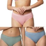 LOURYN KOULYN® Ladies’ Panty Cotton Blend Fabric Hipster Style Mid Rise Pack of 3 Pieces Pink, Green, and Blue Color Women’s Brief Combo Set of 3, Soft and Comfortable Fabric