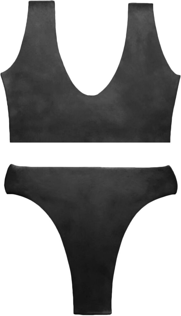 Latex Rubber Combination Bra and Bikini (one Size) Black