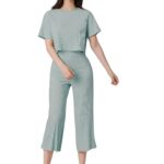 Leriya Fashion Women’s Ribbed Solid Co Ord Set | Pajama Set | Casual Wear Pant Top Set | Fancy Co-Ord Set | Pack of 2 | Drop Shoulder Knit Top & Capris Pants Set | Full Pair Set |