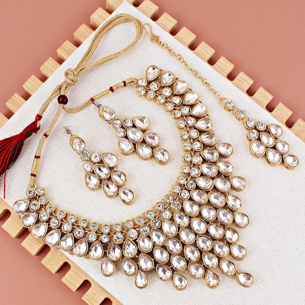 Lucky Jewellery Designer Gold Plated Elegant Stone Necklace Set For Women & Girls (825-L1SS-837-PARENT)