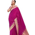 MANOHARI Women’s Trendy Banarasi Satin Silk Woven Saree with Heavy Jacquard Work, Elegant Design, Silk Saree with Maching Lace Border Unstitched Blouse Piece for Weddings & Festive Occasions