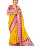 MANOHARI Women’s Trendy Banarasi Silk Woven Saree with Heavy Jacquard Pattern, Elegant Design, Silk Saree with Unstitched Jacquard Blouse Piece for Weddings & Festive Occasions