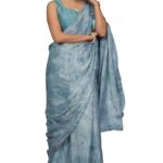 MIRCHI FASHION Women Ready to Wear Chiffon Foil Work Floral Printed Saree with Blouse Piece | Pre Draped Farewell Sari