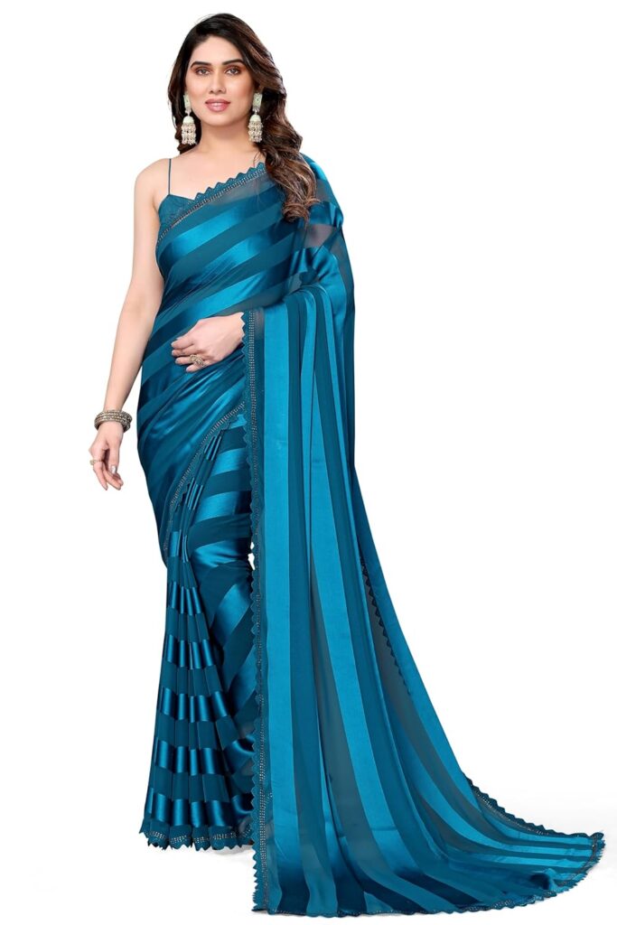MIRCHI FASHION Women Ready to Wear Georgette Saree with Blouse Piece | Readymade 1 Minute Sarees | Pre Draped Sari (41131-Dusty Blue)