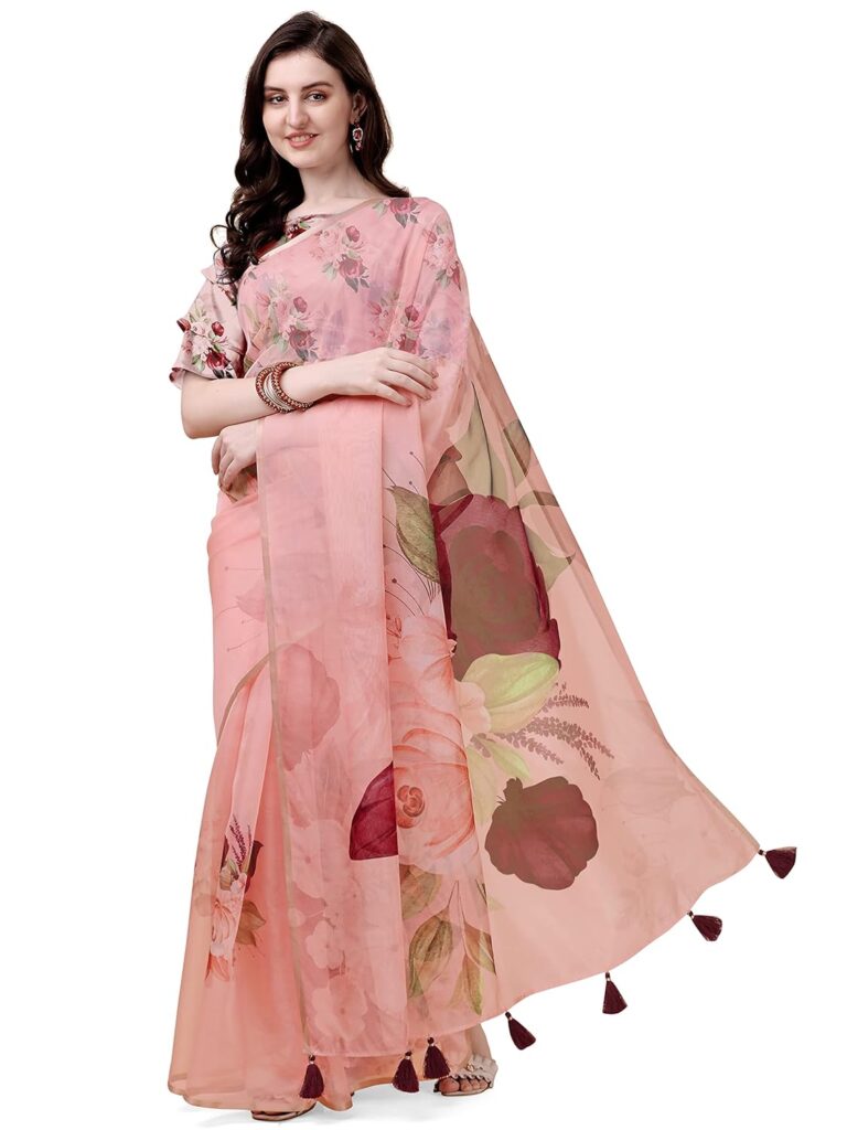 MIRCHI FASHION Women’s Organza Saree With Blouse Piece MIRCHI FASHION Women’s Organza Saree With Blouse Piece
