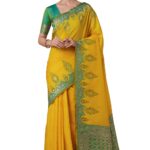 Monjolika Fashion Women’s Luxurious Banarasi Soft Silk Saree with Zari Woven Rich Brocade Design comes with Unstitched blouse Piece
