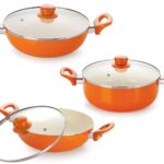 Nirlon Ceramic Cookware Set, 3-Pieces, Orange (CC_DKD24_DKD26_Cas22)