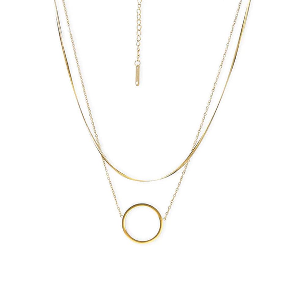 PALMONAS Circle Ring Double Layer Necklace for Women – 18K Gold Plated Necklace, Women’s Jewellery | Gift for Girls & Women