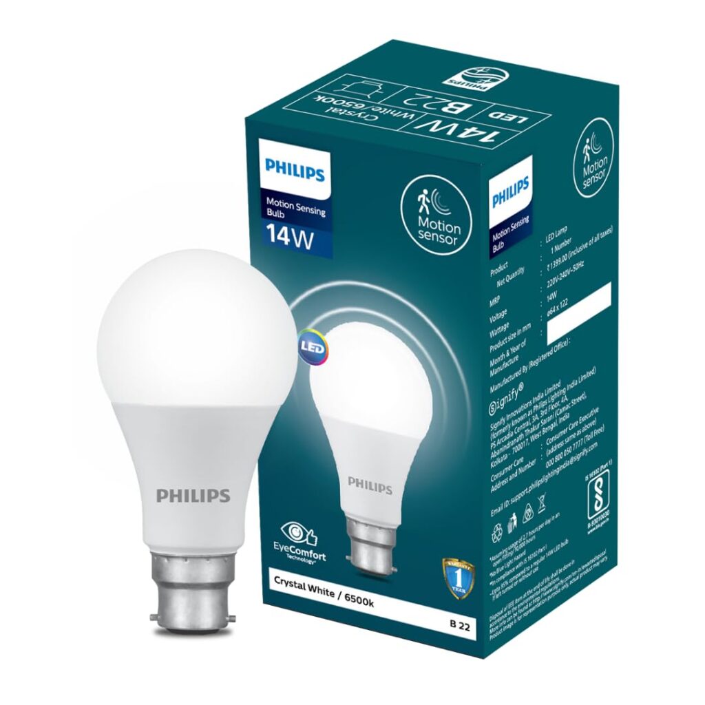 PHILIPS Motion Sensor 14W B22 LED Bulb | motion Sensor Light for Home | motion Sensor LED Bulb | Crystal White, Pack of 1