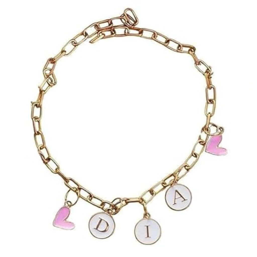 Personalized Charm Name Bracelet | Metal Chain With Enamel Charm | Bracelet for Women Girls | Customized Name Bracelet | Gold Plated Chain Charm Bracelet | Girls Gift |