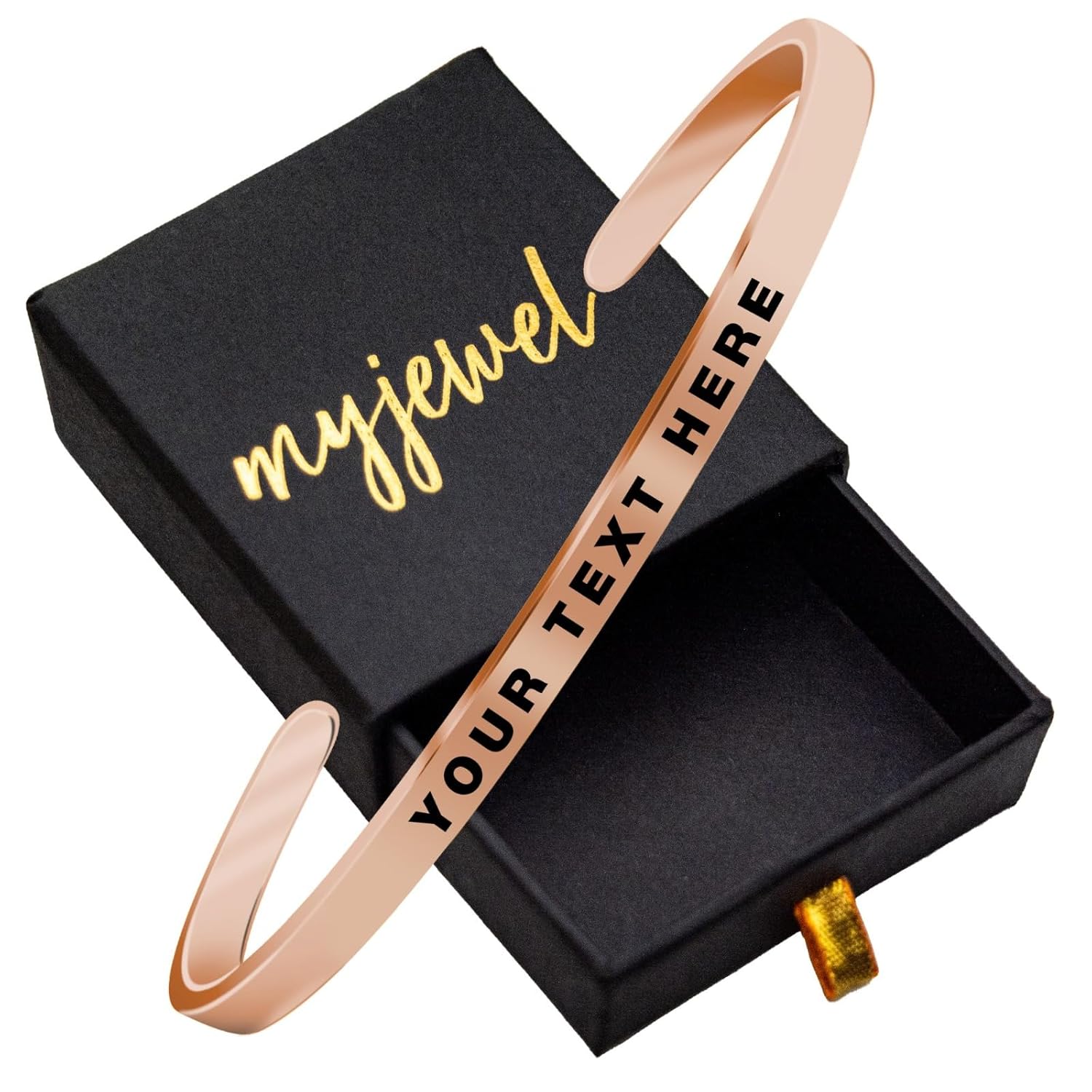 Personalized Gold-Plated Stainless-Steel Cuff Bracelet with Free Custom Inspirational Text Engrave Name Mantra Text Minimalist Bracelet for Men & Women