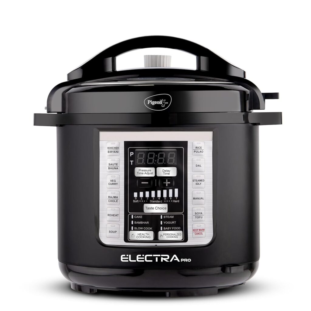 Pigeon By Stovekraft Electra Pro 3 Litre Electric Pressure Cooker with Digital Display | 18 Indian Preset Menu | Automatic Rice Cooker | Delay Timer & More (Stainless Steel) Pigeon By Stovekraft Electra Pro 3 Litre Electric Pressure Cooker with Digital Display | 18 Indian Preset Menu | Automatic Rice Cooker | Delay Timer & More (Stainless Steel)