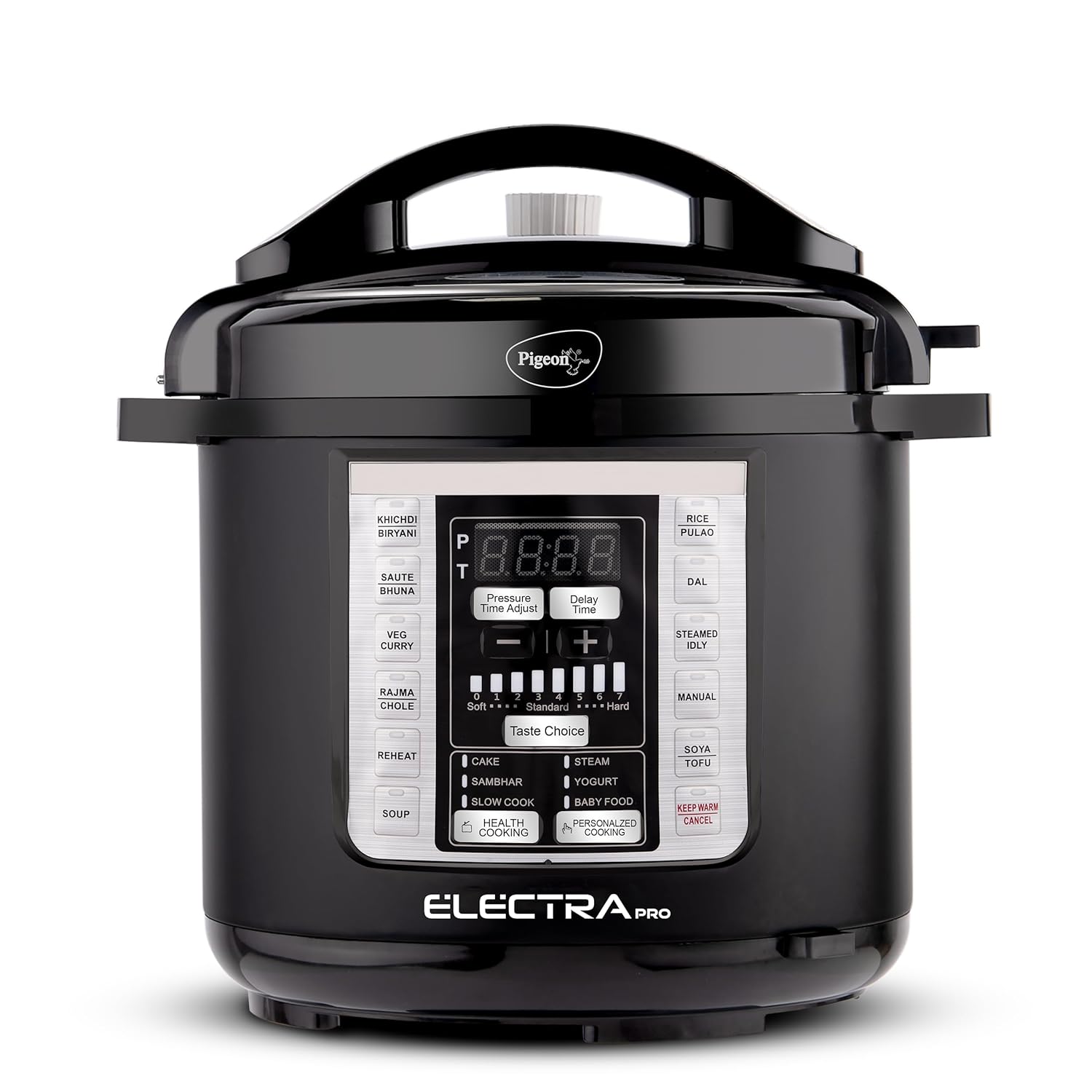 Pigeon By Stovekraft Electra Pro 3 Litre Electric Pressure Cooker with Digital Display | 18 Indian Preset Menu | Automatic Rice Cooker | Delay Timer & More (Stainless Steel)