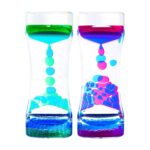PiyuBind Liquid Motion Bubbler – 2 Pack Sensory Toy for Kids and Adults | Calming Colorful Liquid Hourglass Fidget Toys, Anxiety, Autism | Perfect Office Desktop Decor (Green,Blue)