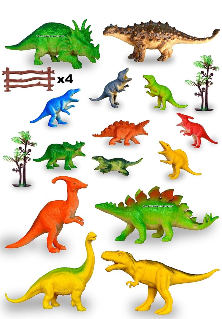 Prime Deals Set of 20 Dinosaur Toy for Kids Action Figure Animal Model Collection Learning & Educational Kids Gift Dragon Model Simulation 14 Dinosaur 4 Barricade 2 Tree – Mix Size.