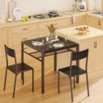 Priti Dining Table Set for 2, 3 Piece Kitchen Table with 2 Chairs for Small Space, Apartment, Kitchen, Dining Room, Space-Saving