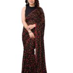 RAJESHWAR FASHION WITH RF Readymade Pleated Pre Drape Stitched Floral Printed Georgette Saree For Women’s With Lace Border & Blouse(Ready To Wear One Minute)