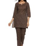 RAJMANDIRFABRICS Women’s Cotton Ethnic Motif Printed Night Suit Top And Pajama Set