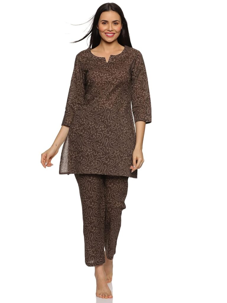 RAJMANDIRFABRICS Women’s Cotton Ethnic Motif Printed Night Suit Top And Pajama Set