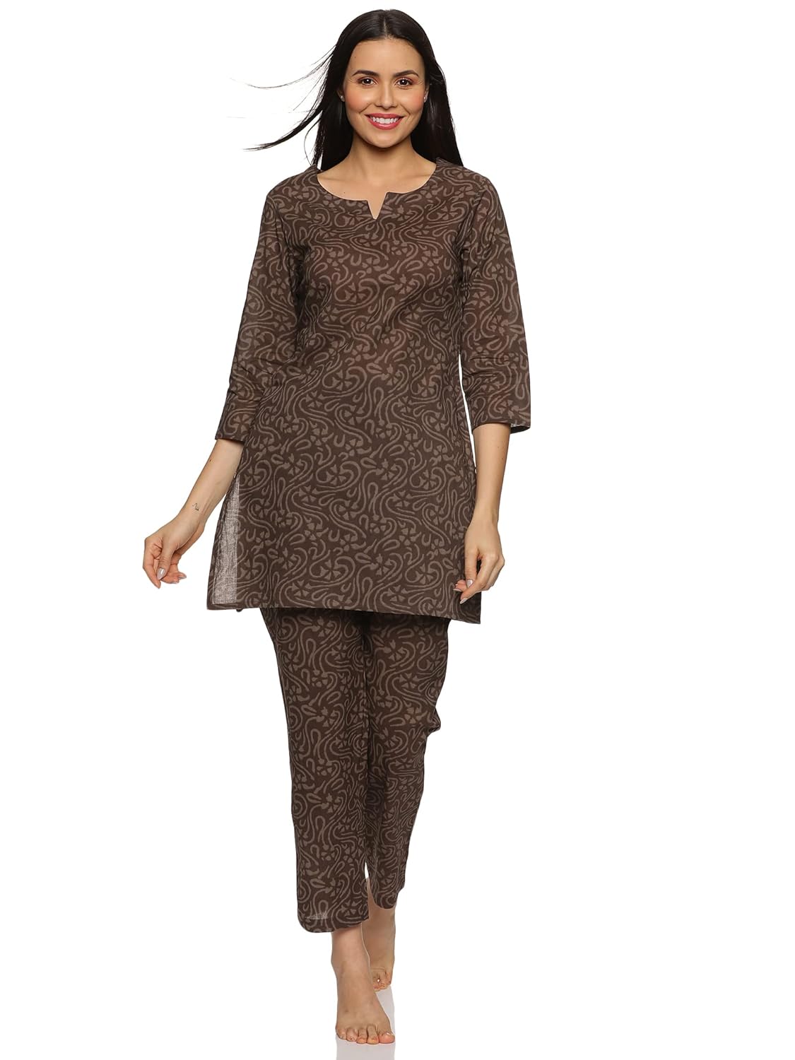 RAJMANDIRFABRICS Women’s Cotton Ethnic Motif Printed Night Suit Top And Pajama Set