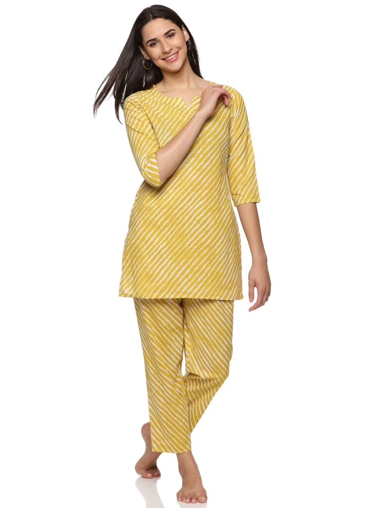 RAJMANDIRFABRICS Women’s Pure Cotton Lehriya Printed Night Suit Top And Pajama Set