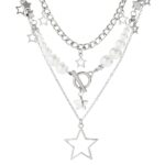 SANNIDHI® Necklace for Women Cute Star Pendant Trio Layered Chain Necklaces with Bracelet Pearl Choker Necklace Vintage Y2K Necklaces Aesthetic Jewellery Set Birthday Gift for Women, Girls, Sister