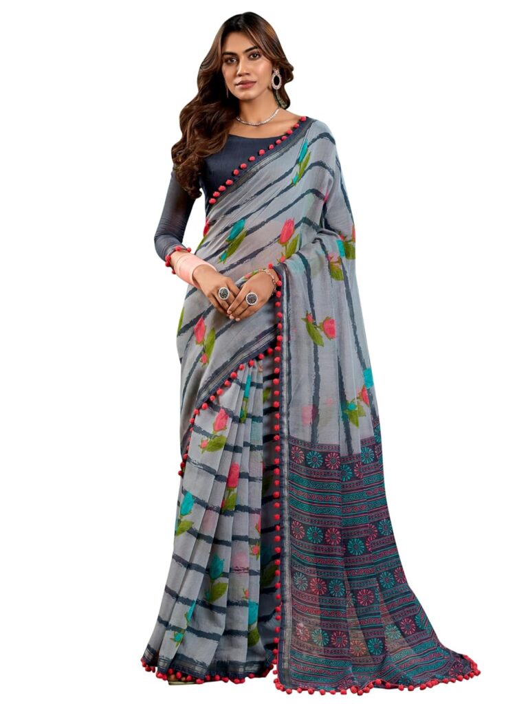 SAREE MALL Women’s cotton Ikat Printed Saree With Unstitched Blouse(PUMPUM12L_SR_Parent)