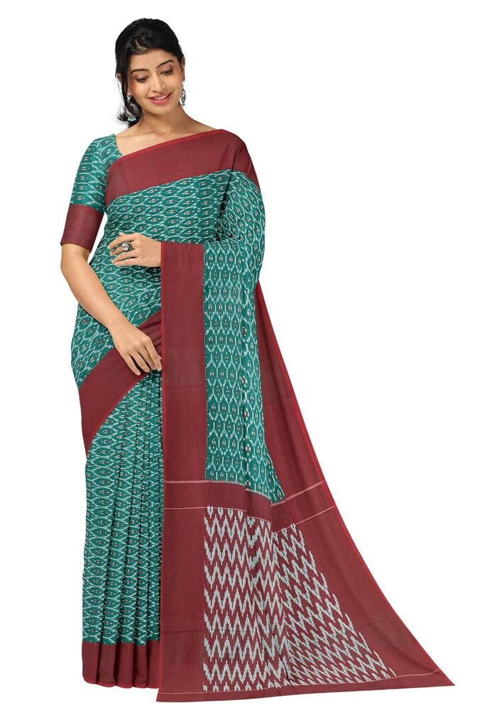 SENSAN Women’s Ikat Mercerised Cotton Woven Saree without Blouse Piece [SKU=KVS.IMCS.D2]