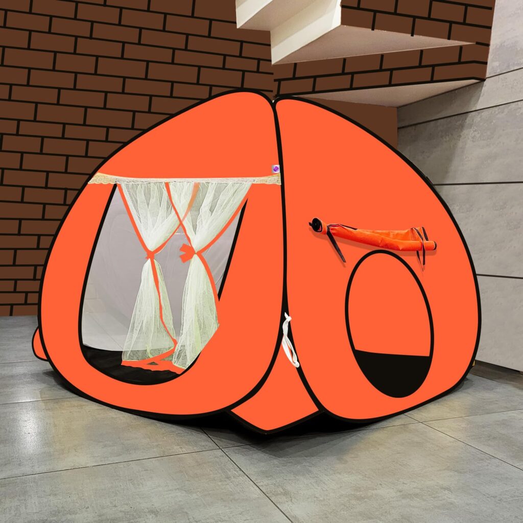 SILVER SHINE Foldable Kids Play Tent House | Pop-Up Playhouse for Boys & Girls (Up to 10 Years) | Multi-Purpose Indoor & Outdoor Tent with Mosquito Net | Fun Orange Theme – Easy Setup & Portable