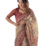 SIRIL Women’s Cotton Linen Printed Handloom Saree with Unstitched Blouse Piece