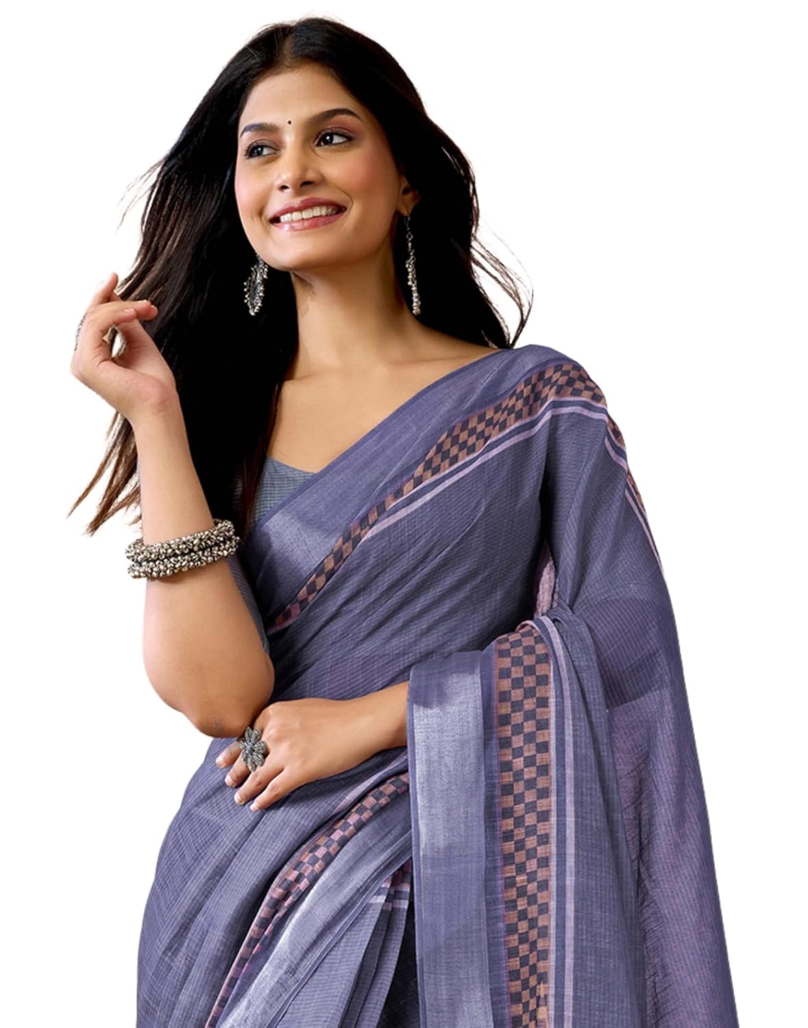 SIRIL Women’s Printed Cotton Linen One Minute Ready to Wear Saree with Unstitched Blouse Piece