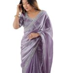 SIRIL Women’s Tissue Silk Sequence Embroidery Saree With Unstitched Blouse Piece