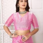 SPIRISA Elegant Organza Saree for Women with Unstitched Blouse Piece | Lightweight Sheer Fabric