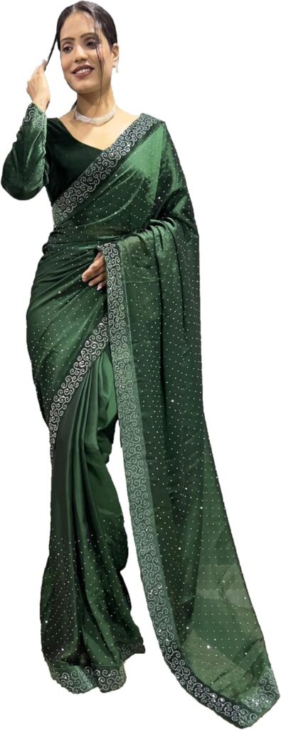 STELLACOUTURE Indian Silk ready to wear diamond work saree for Women with velvet blouse ST-048 STELLACOUTURE Indian Silk ready to wear diamond work saree for Women with velvet blouse ST-048