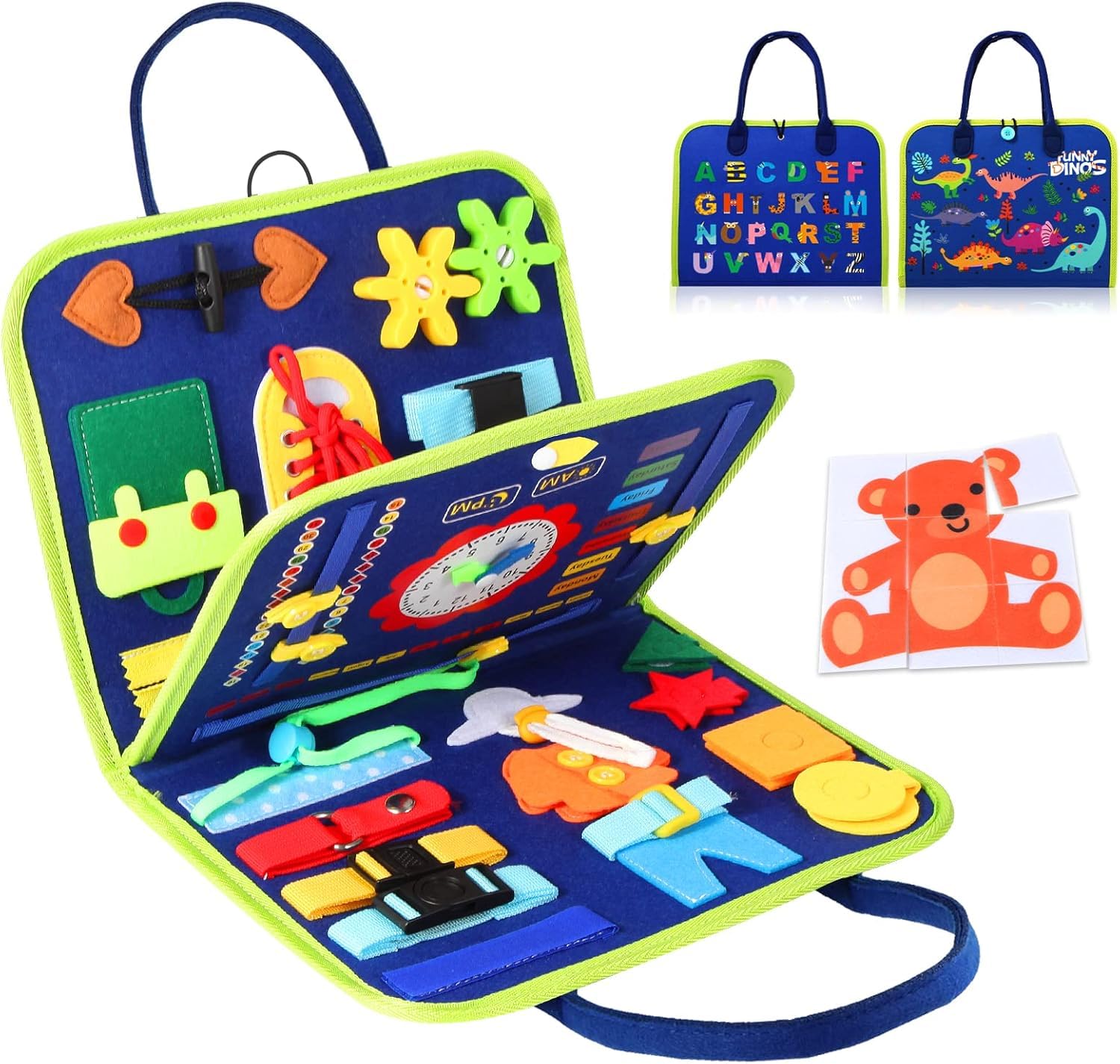 STOFFIER GARTEN Busy Board Game for 1 Year Old, Montessori Toys for 2 Year Old, Baby Travel Sensory Toys for Toddlers, Learning Activities Book For Kids, Birthday Gifts for Toddler (Multicolor – Blue)