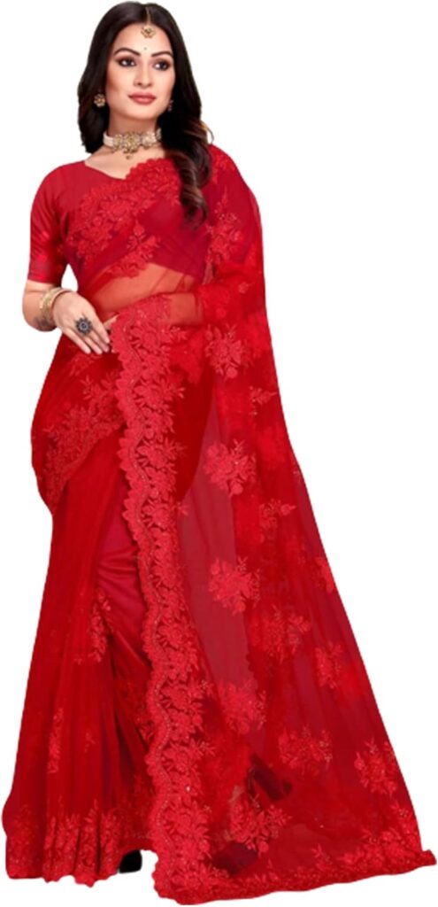 Semi Stitched Net Women Designer Party Wedding Bridal Wear Saree 8620