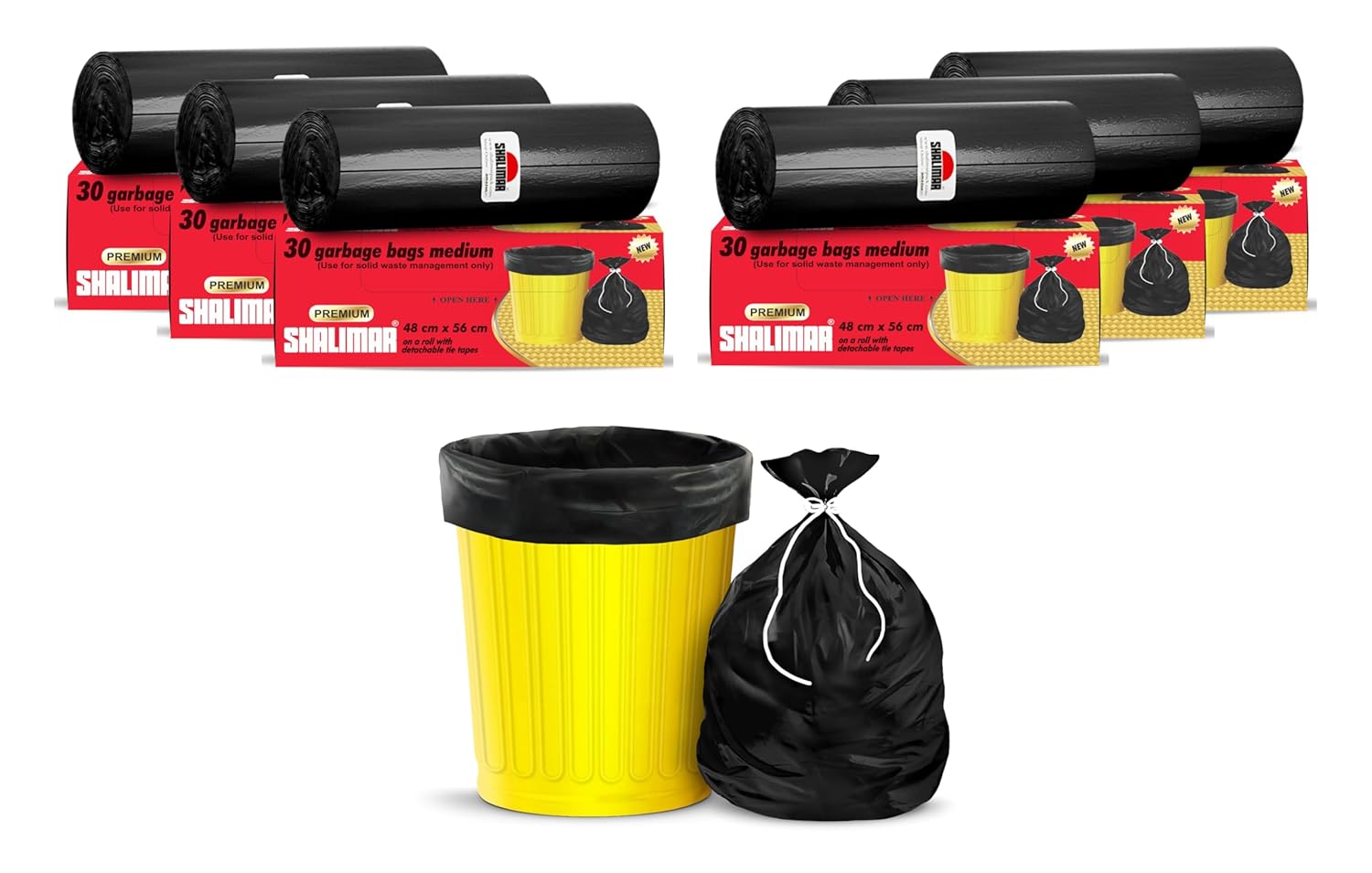 Shalimar Premium OXO – Biodegradable Garbage Bags 19 X 21 Inches (Medium) 180 Pieces Bags (6 Rolls) Dustbin Bag/Trash Bag – Black Color