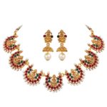 Shining Diva Fashion Latest 18k Gold Plated Traditional Temple Choker Necklace Wedding Party Stylish Jewellery Set for Women