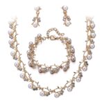 Shining Diva Fashion Latest Stylish 18k Gold Plated Combo Pearl Necklace Earrings Bracelet Jewellery Set for Women and Girls